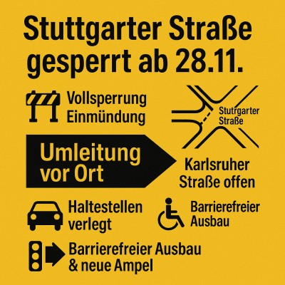 Vollsperrung Stuttgarter Straße ab 28. November am Knoten Karlsruher Straße